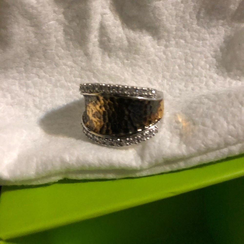 Sterling Silver hammered & Diamonique ring